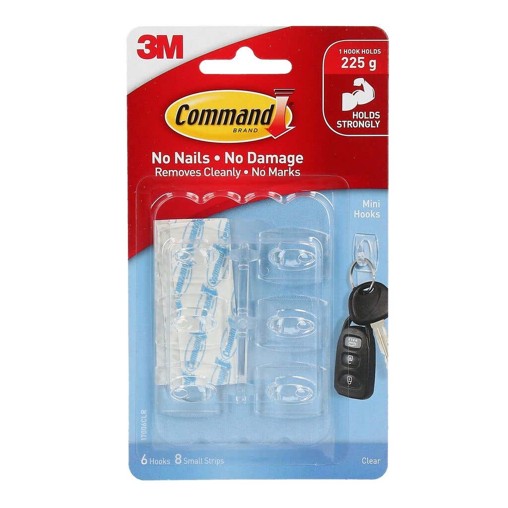 Command Mini Hook Clear - 6 Pack