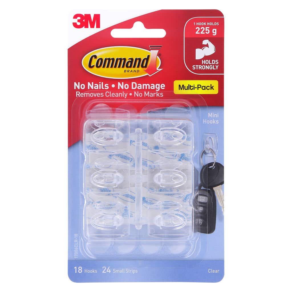 Command Mini Hook Clear - 18 Pack
