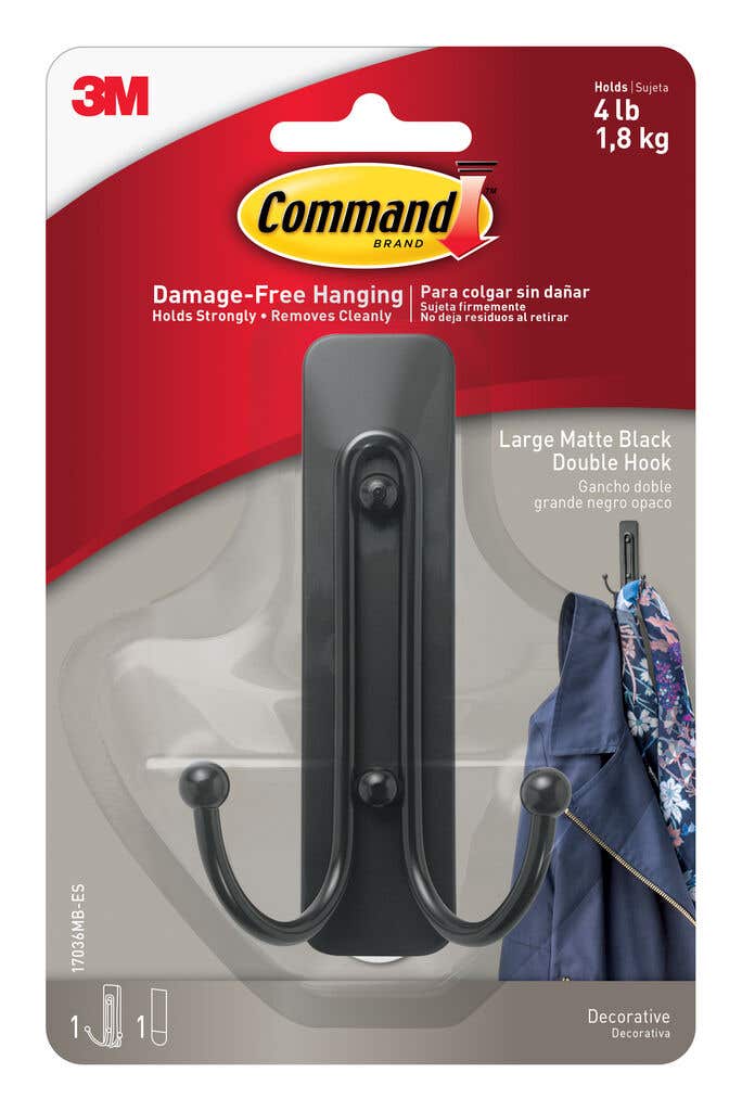 Command Adhesive Double Wall Hook Matte Black - 1 Pack