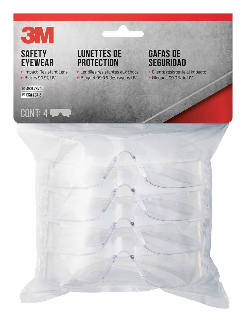 3M Basic Safety Glasses Grey Lens - 4 Pack