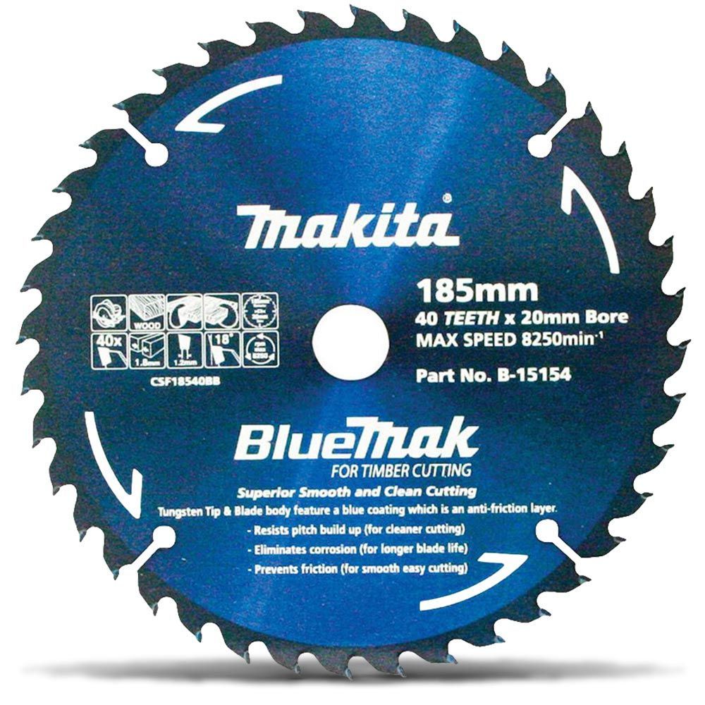 Makita Saw Blade BlueMak 185 x 20mm bore x 40T