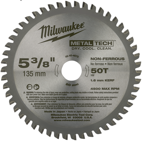 Milwaukee 135mm 50T Tct Circular Saw Blade For Aluminium Cutting - Metaltech