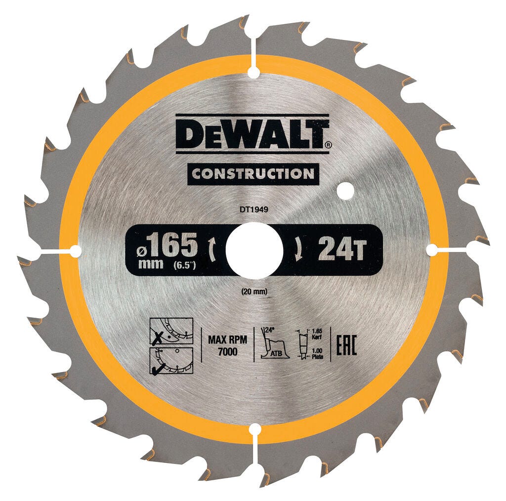 DeWALT Construction Circular Saw Blade 24T 165mm