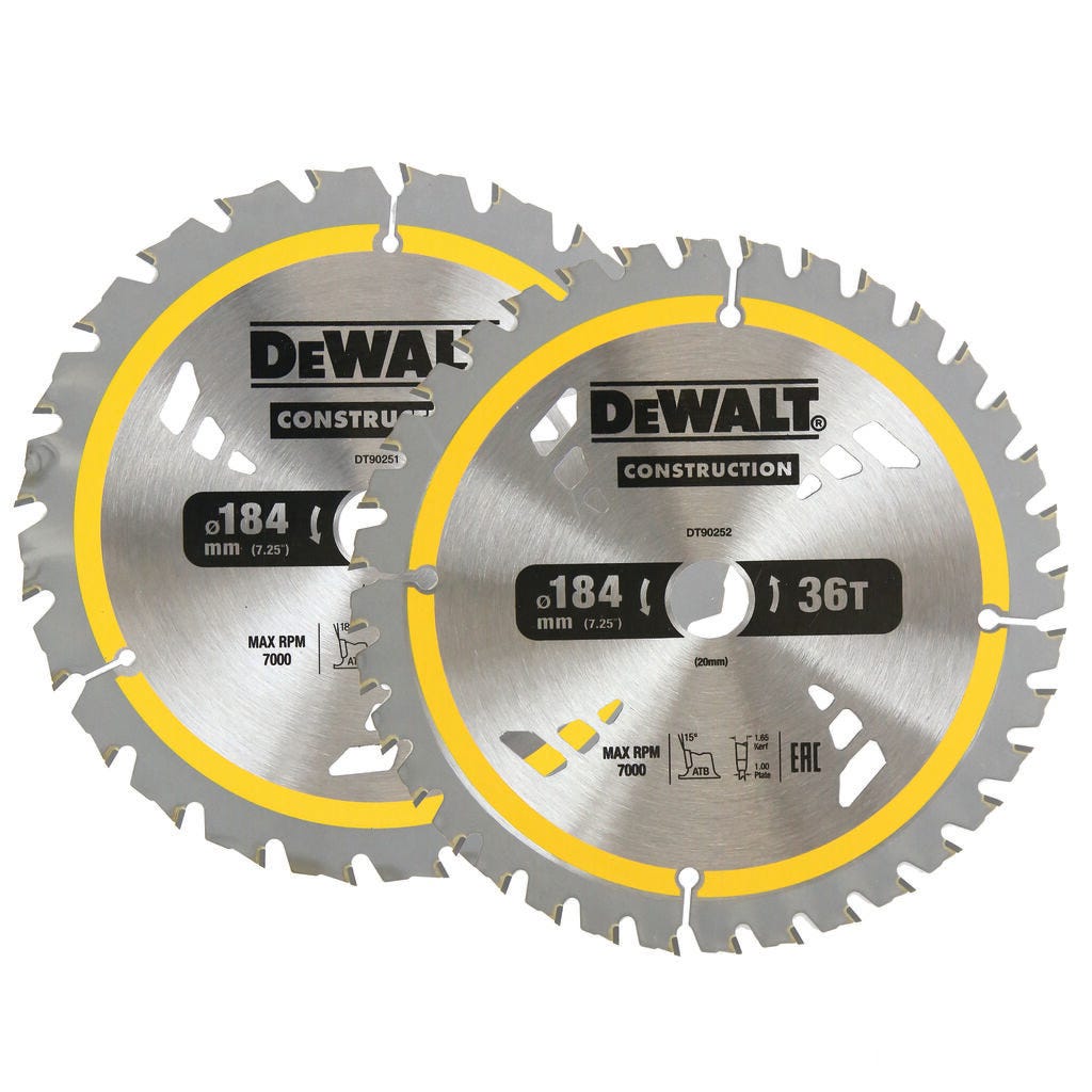 DeWALT Construction Circular Saw Blade 184mm 24/36T - 2 Pack