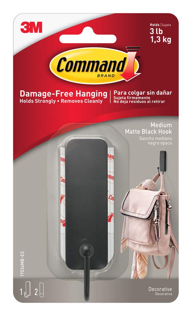 Command Adhesive Single Wall Hook Matte Black Medium - 1 Pack