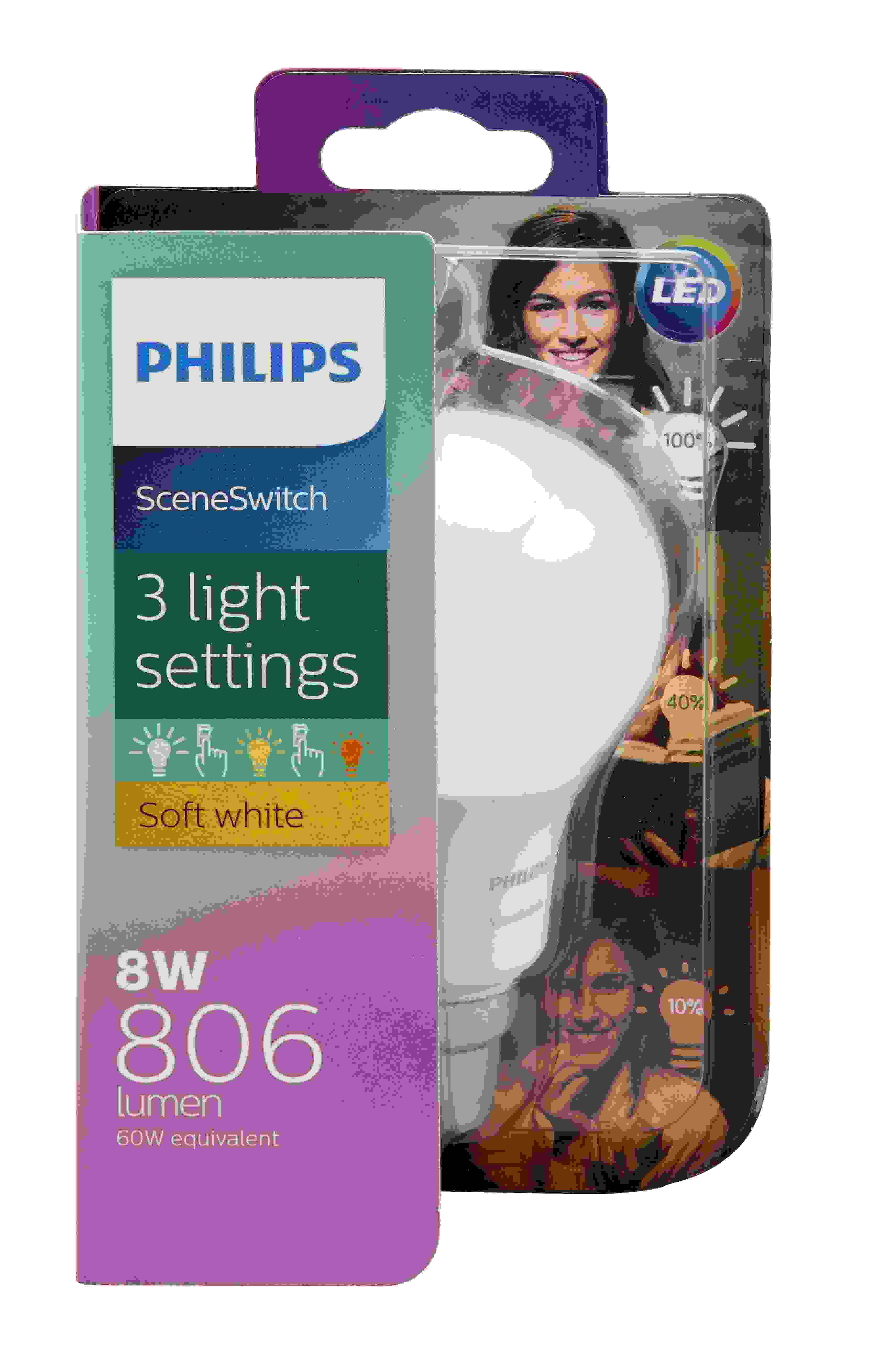 Philips LED Light Globe 3 Step Scene Switch A60 8W-60W BC