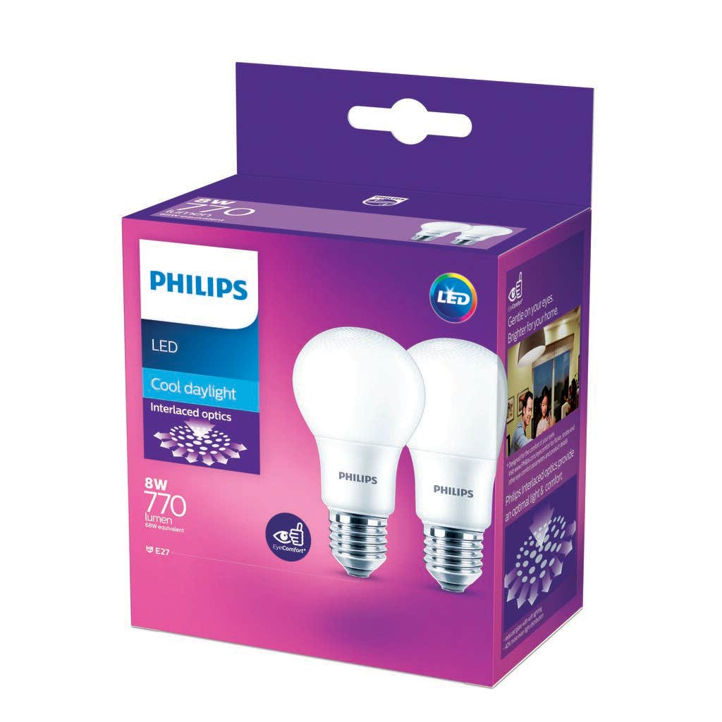 Philips LED Globe 8W ES Cool Daylight - 2 Pack