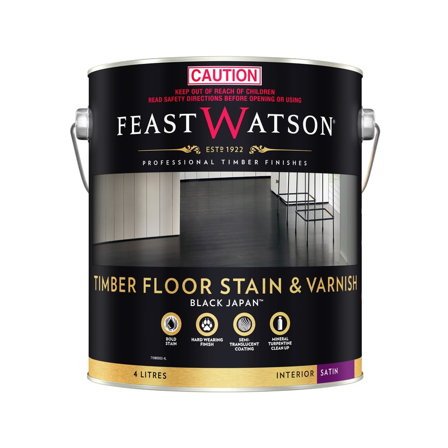 Feast Watson Timber Floor Stain & Varnish Black Japan 4L