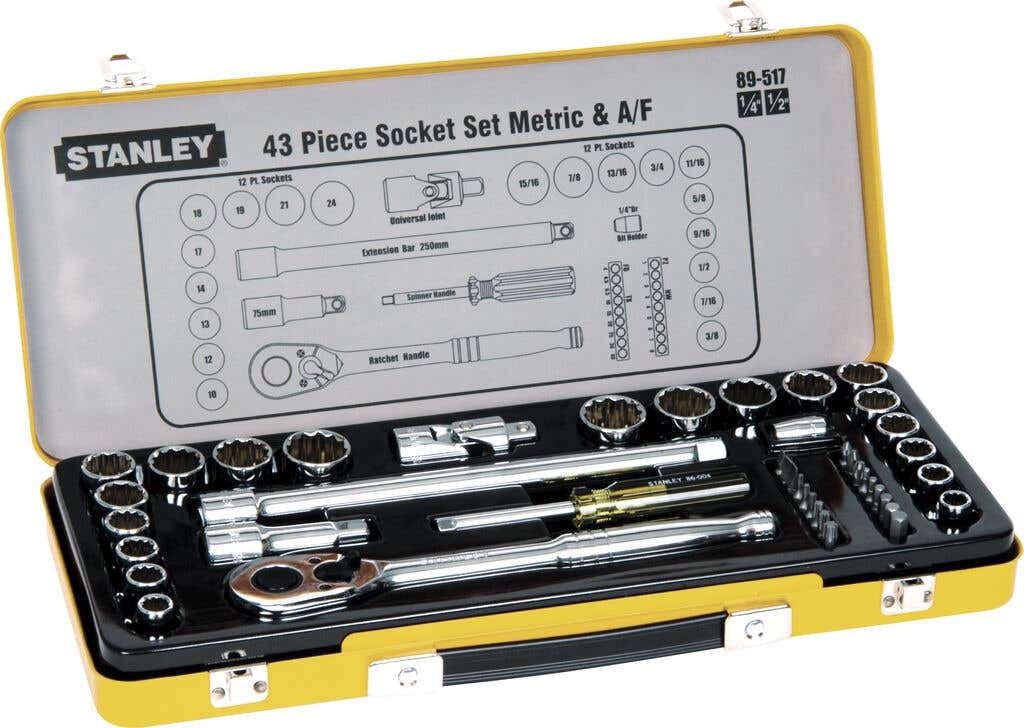Stanley 1/4" & 1/2" Drive Metric & A/F Socket Set - 43 Piece