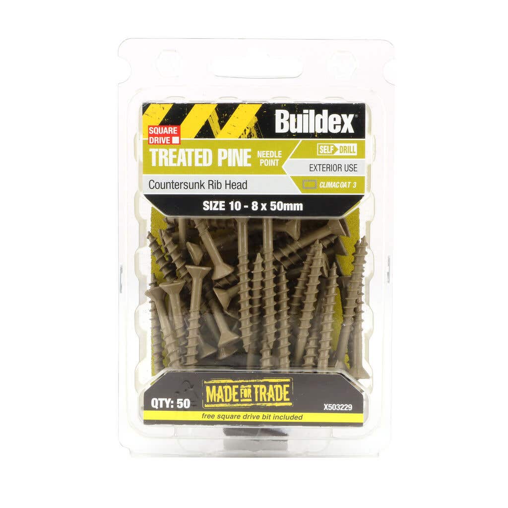 Buildex® Treated Pine Screw Square Drive Countersunk 10 - 8 x 50mm - 50 Pack