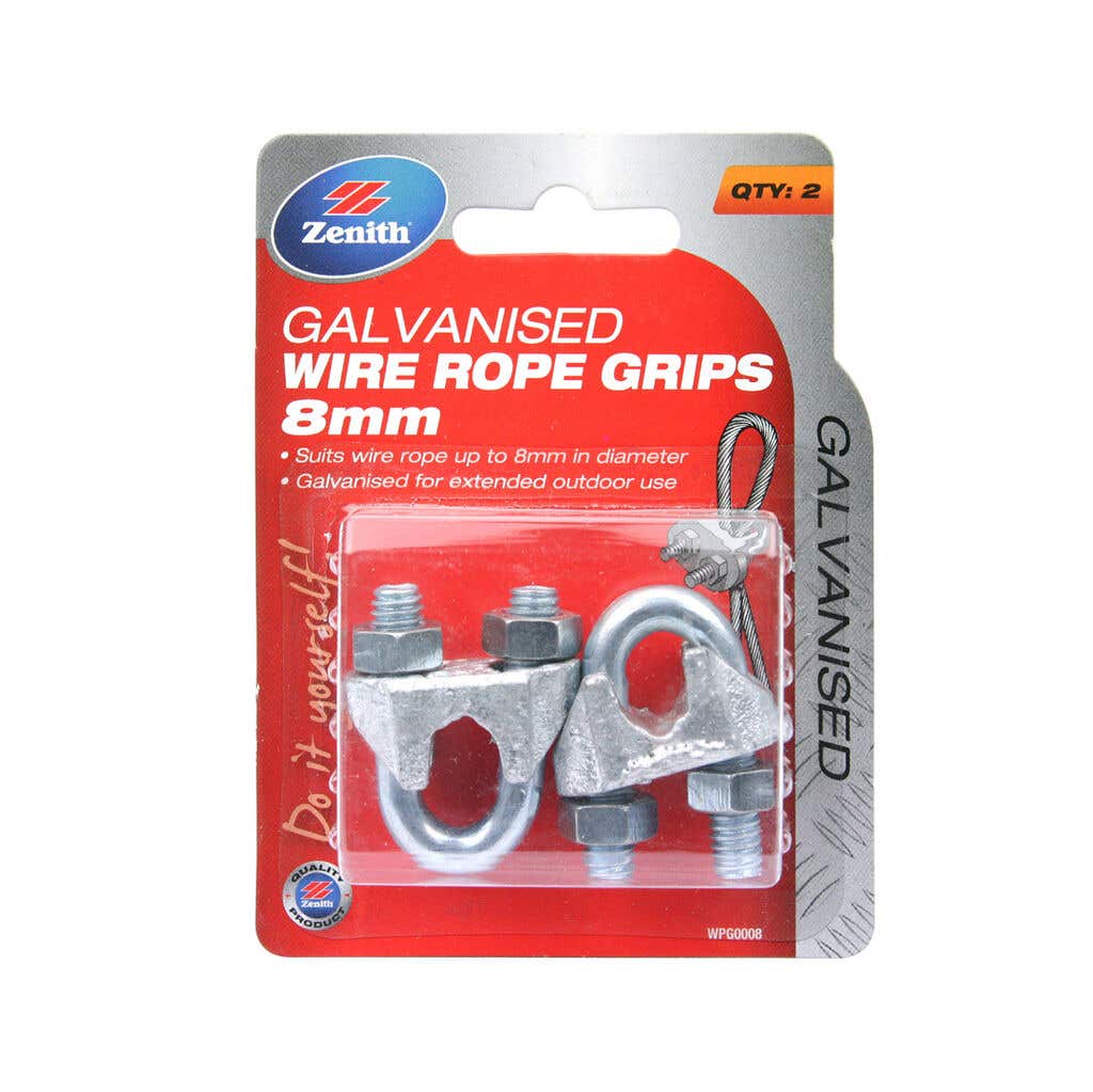 Zenith Wire Rope Grip Galvanised 8mm - 2 Pack