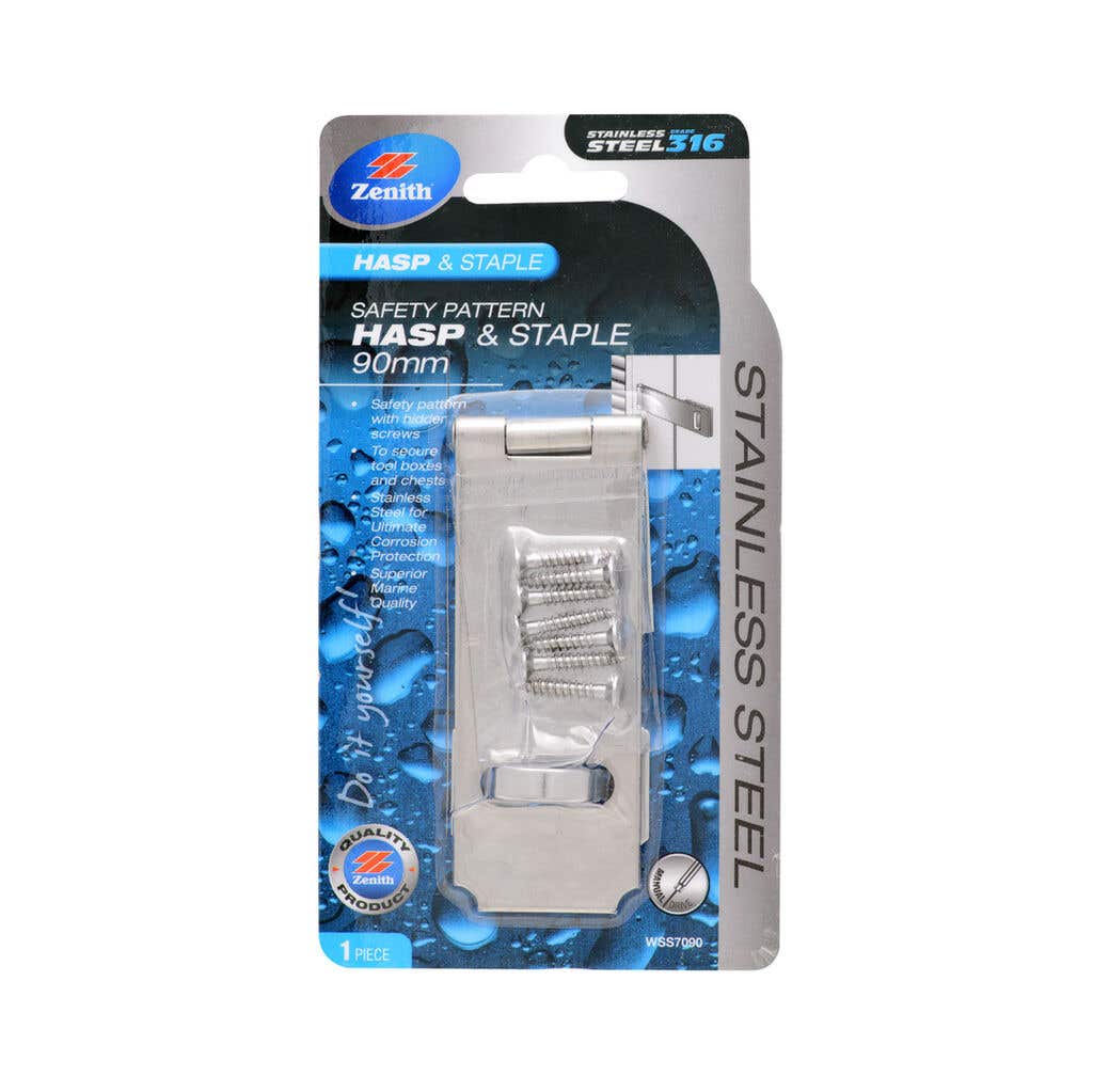 Zenith Safety Pattern Hasp & Staple Stainless Steel 90mm - 1 Pack