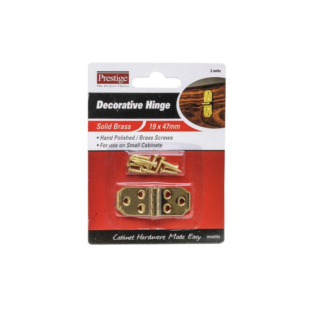 Prestige Decorative Hinge Polished Brass 19 x 47mm - 2 Pack