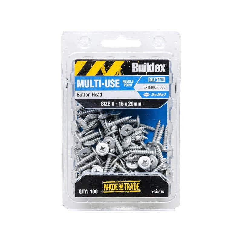 Buildex® Multi-Use Screws Button Zinc Alloy 8 - 15 x 20mm - 100 Pack
