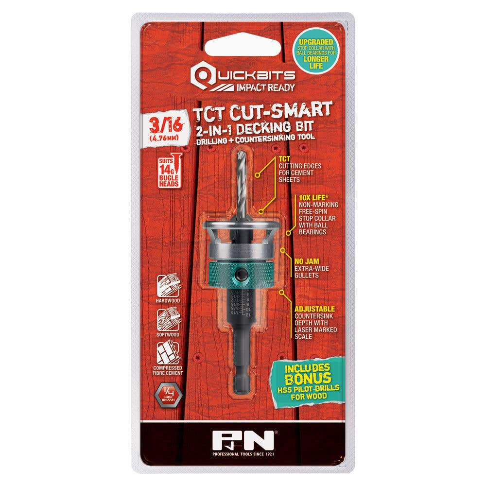 P&N Quickbits 3/16Inch Tct Drill & Countersink For Wood & Fibre Cement - Tct Cut-Smart