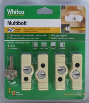 Whitco Primrose Cyl4 Multi Bolt - 4 Pack White One Key Security