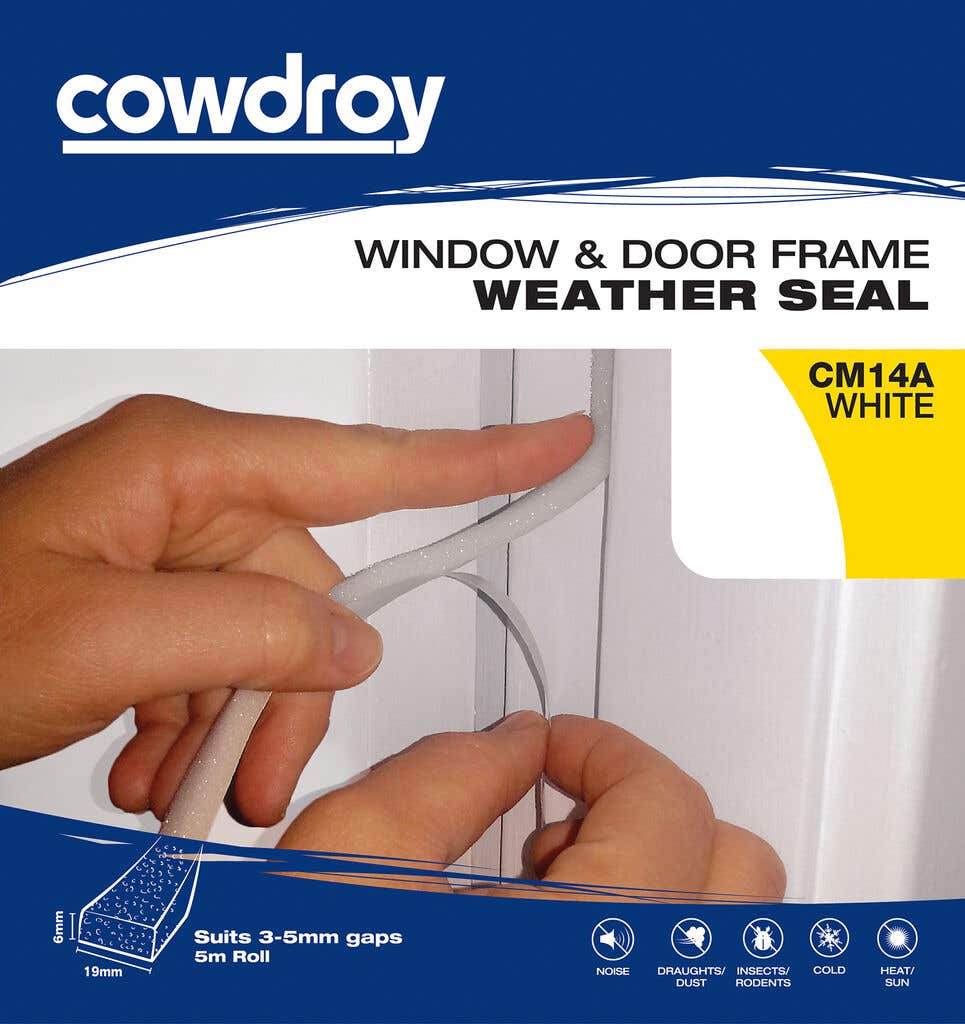 Cowdroy Window and Door Frame Weather Seal White 6 x 19mm x 5m