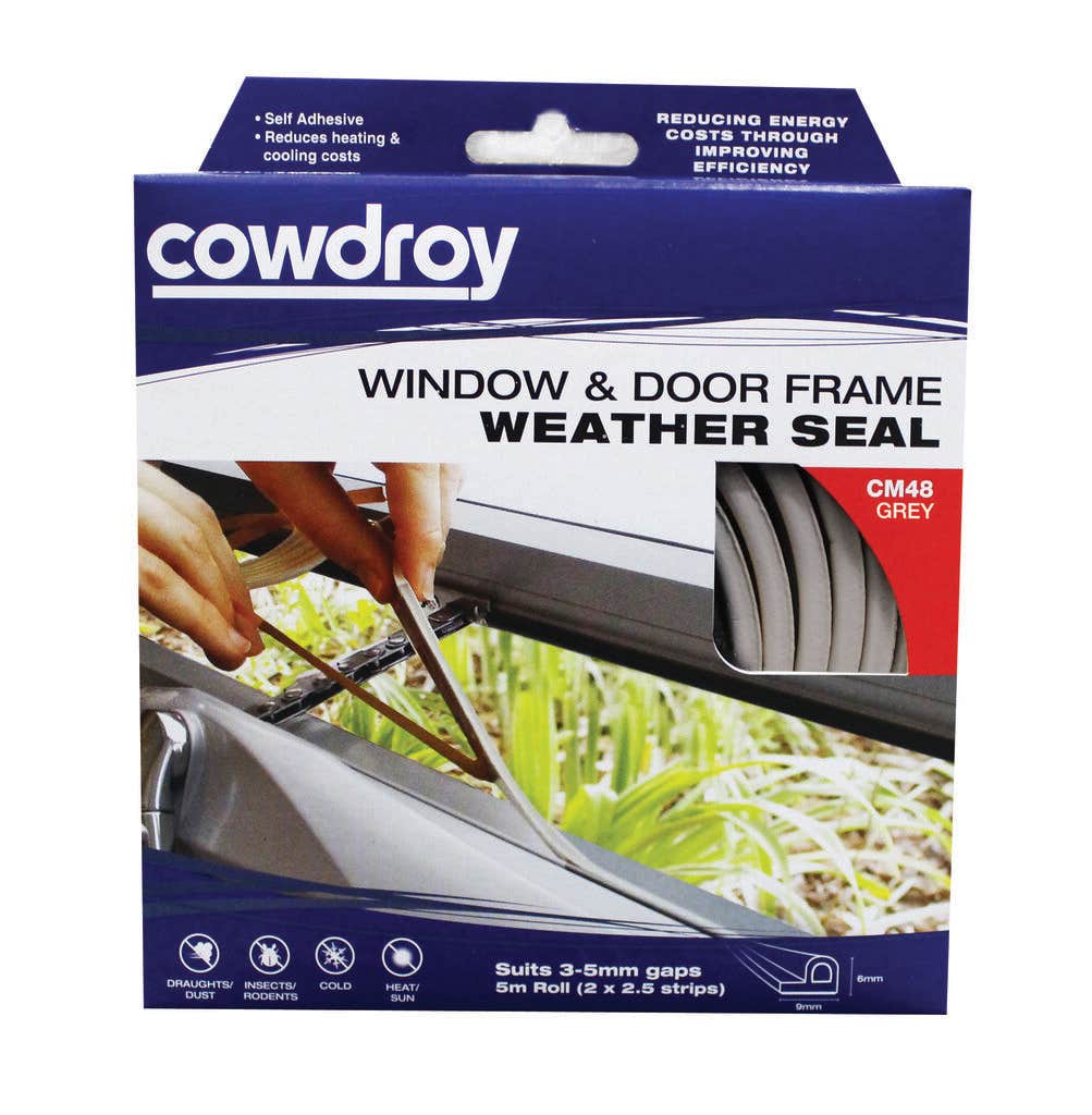 Cowdroy Window and Door Frame Weather Seal Grey 6 x 9mm x 5m