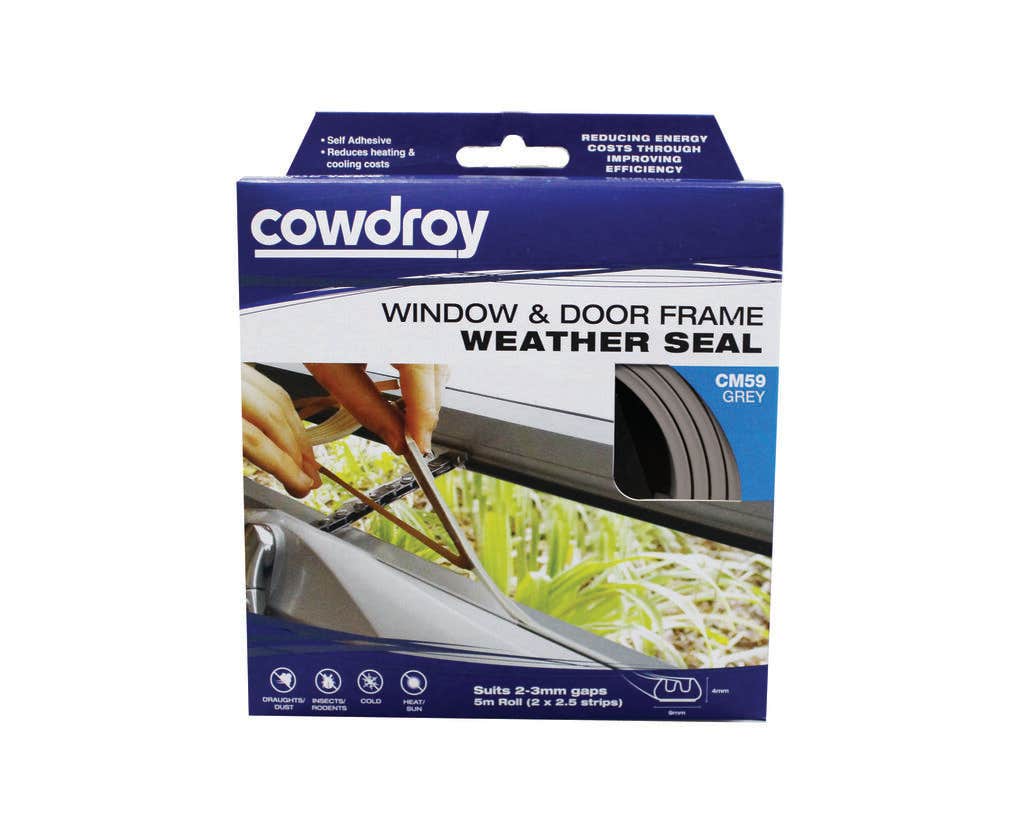 Cowdroy Window and Door Frame Weather Seal Grey 4 x 9mm x 5m