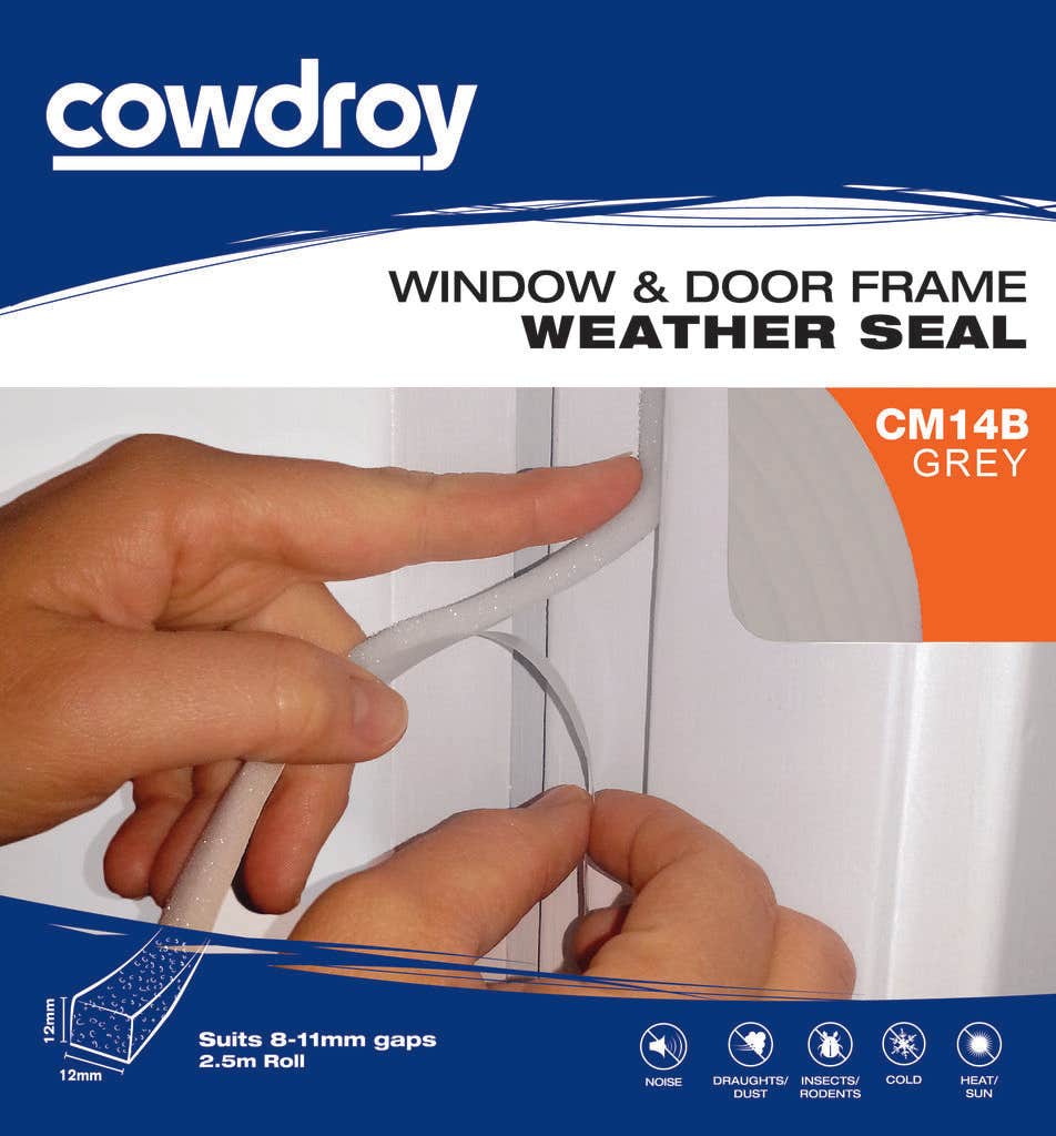 Cowdroy Window and Door Frame Weather Seal Grey 12 x 12mm x 2.5m