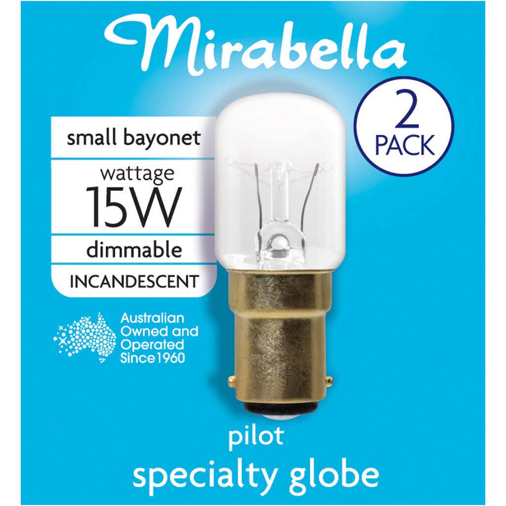 Mirabella Pilot Dimmable Globe 15W SBC Clear - 2 Pack