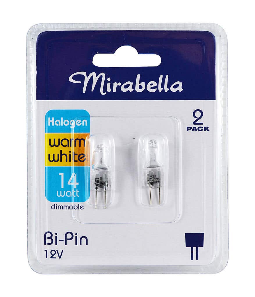 Mirabella Eco Halogen Bi-pin Globe 14W Warm White - 2 Pack