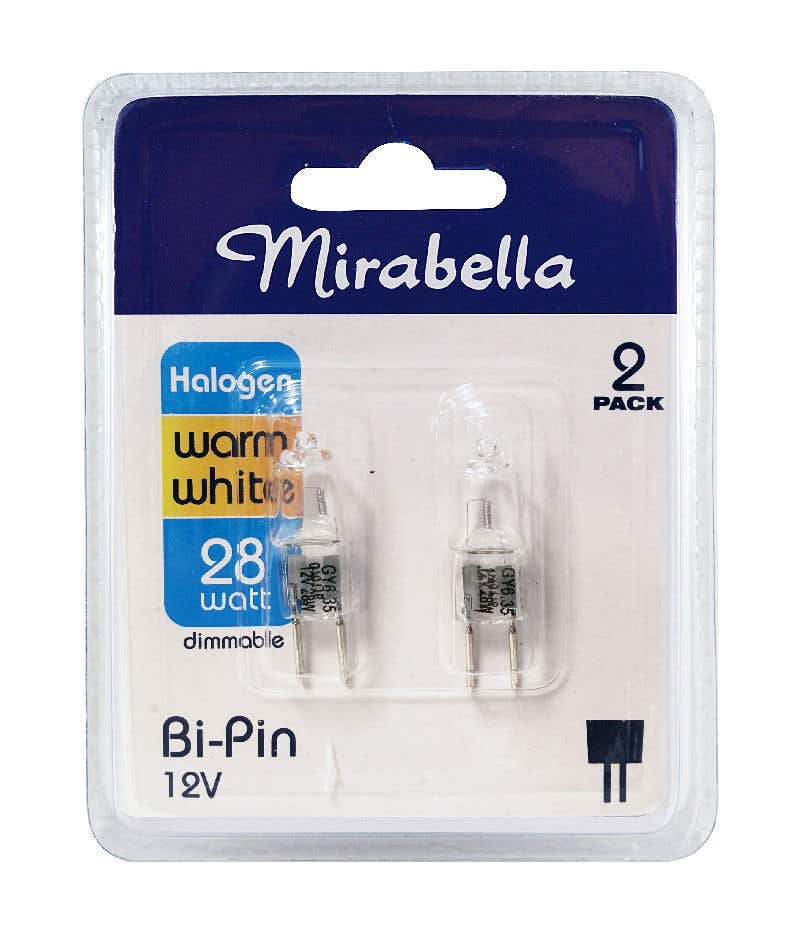 Mirabella Eco Halogen Bi-Pin Globe 28W Warm White - 2 Pack