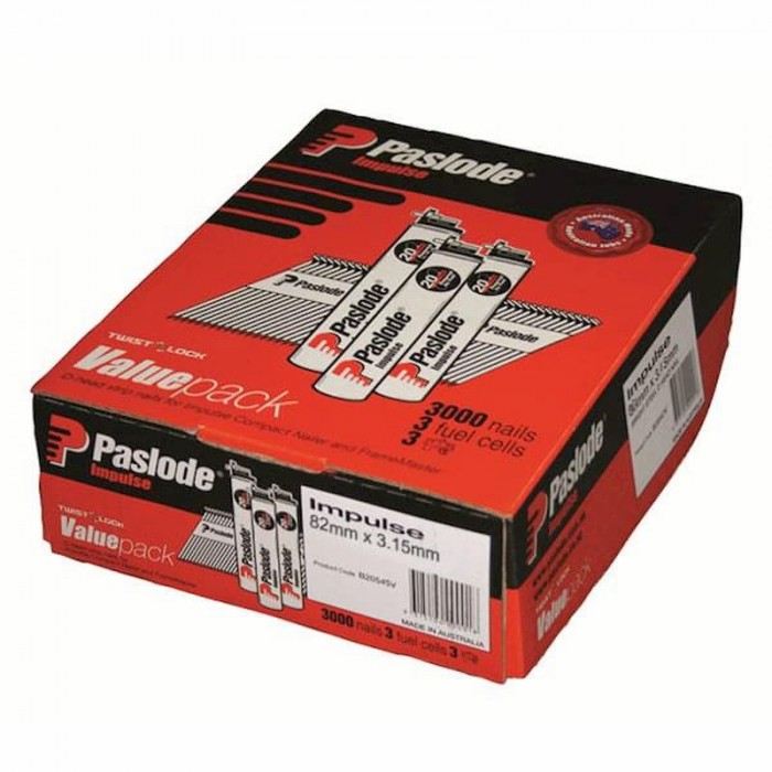 Paslode Impulse 82mm x 3.15mm Bright D Head Nails with Fuel - 3000 Pack