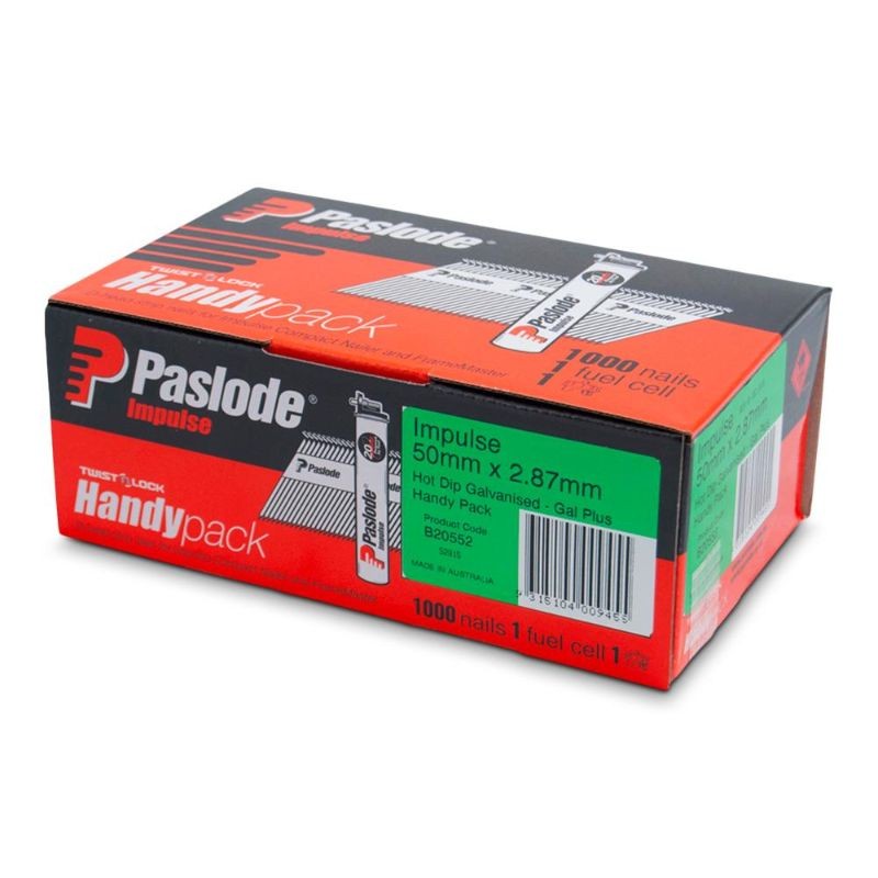 Paslode Impulse Gun Nails 50mm x 2.87mm Galvanised D Head Nails with Fuel - 1000 Pack