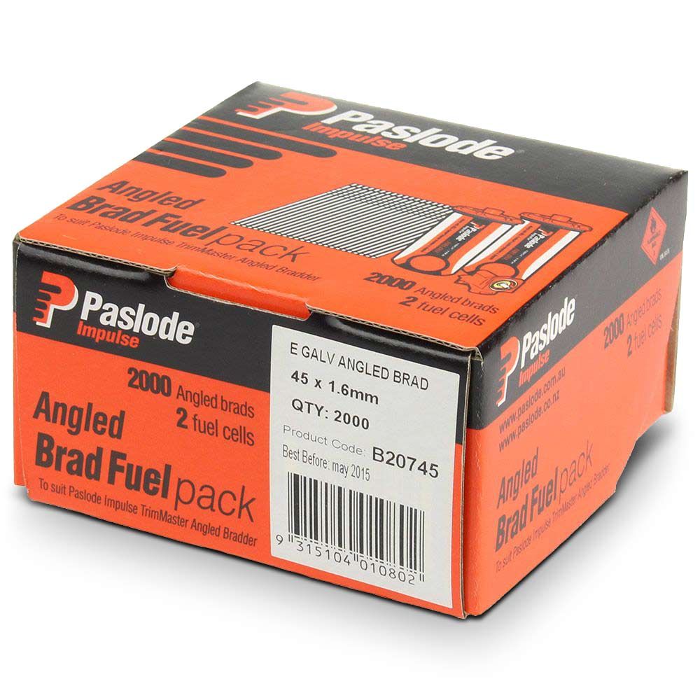 Paslode Impulse Trimmaster 63mm 16 Gauge Zinc Angled Brad C Series Impulse Nails with Fuel - 2000 Pack