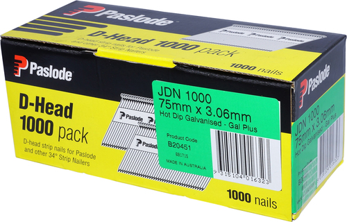 Paslode Nails JDN 75mm x 3.06mm D/H Gal - 1000 Pack