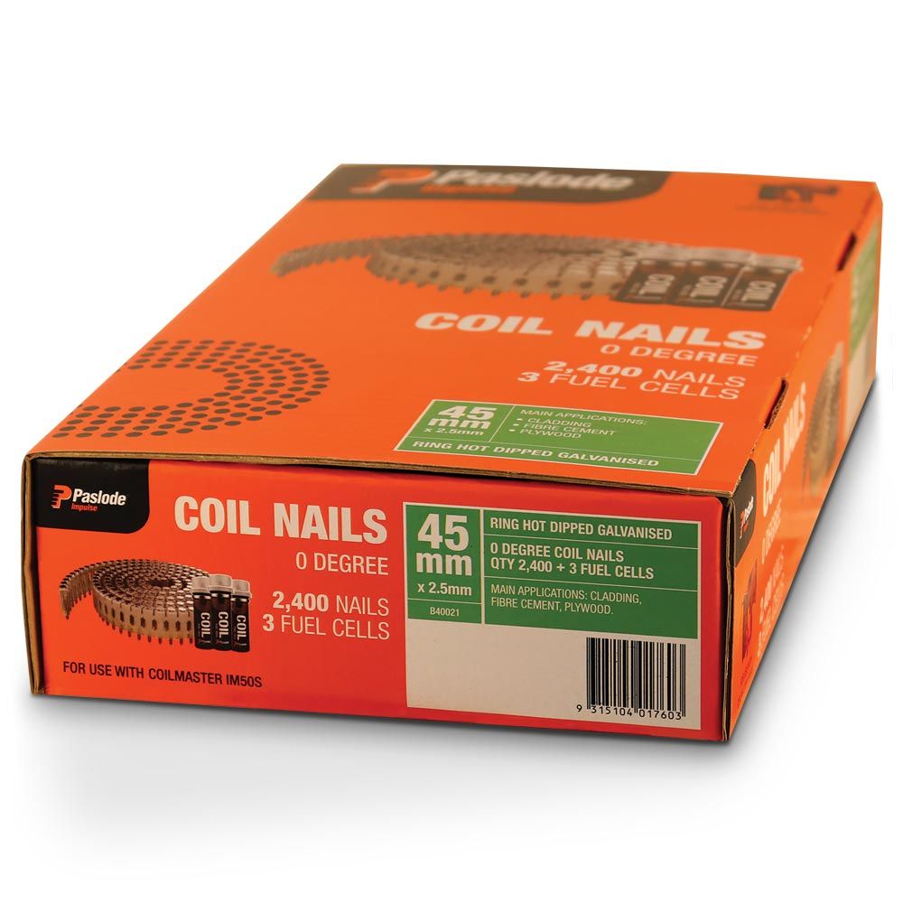 Paslode 32 X 2.7Mm Hdg Coil Nails with 3 Fuel Cells - 2400 Pack