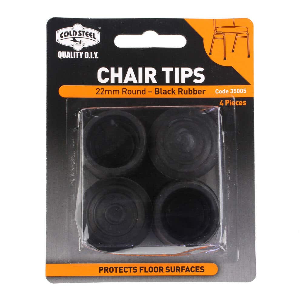 Cold Steel Chair Tips Round Black Rubber 22mm - 4 Pack