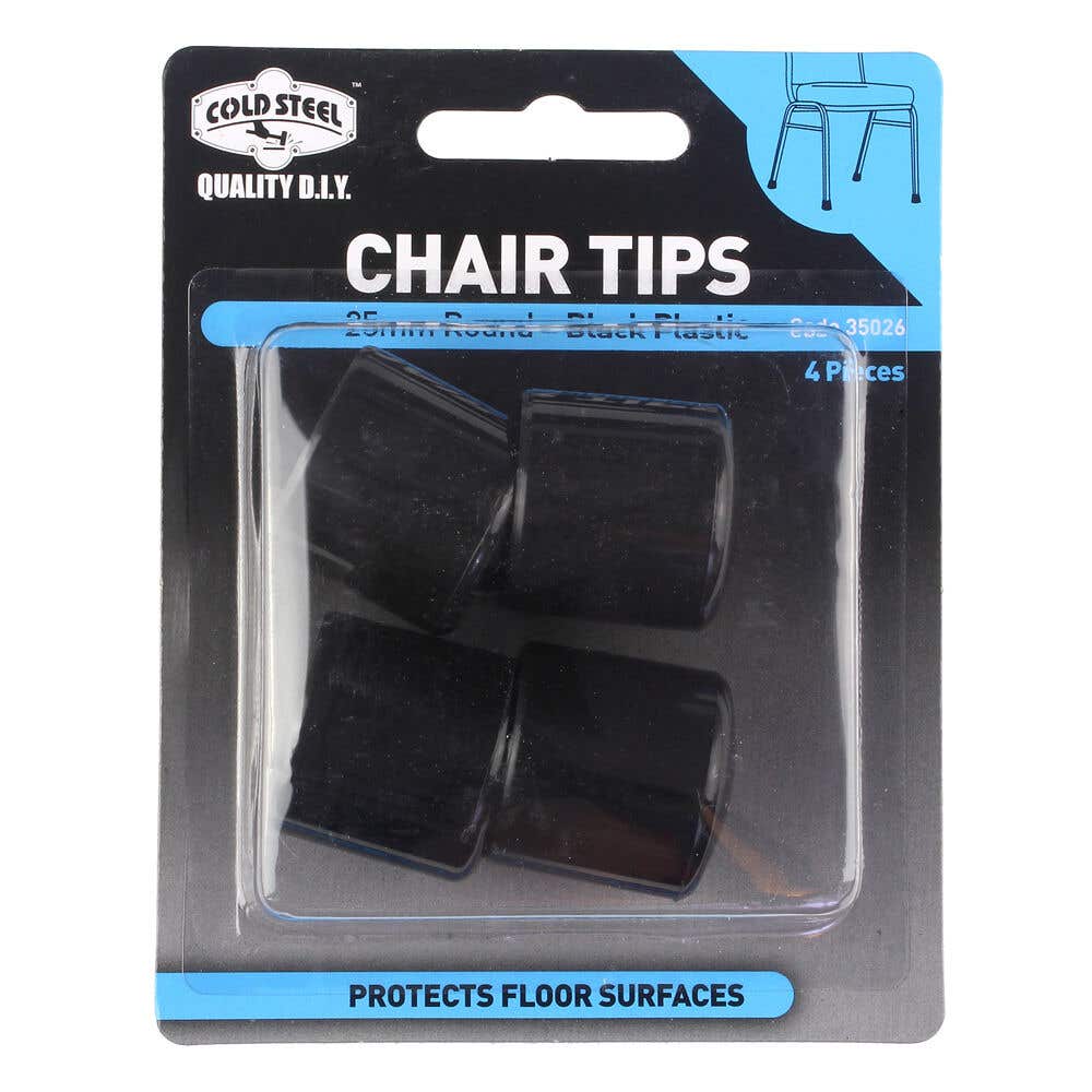 Cold Steel Chair Tips Round Black Plastic 25mm - 4 Pack