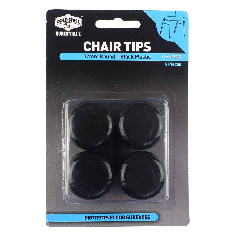 Cold Steel Round Plastic Chair Tips Black 32mm -4 Pack