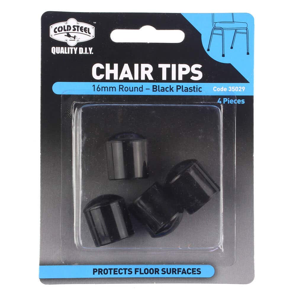 Cold Steel Round Plastic Chair Tips Black 16mm - 4 Pack