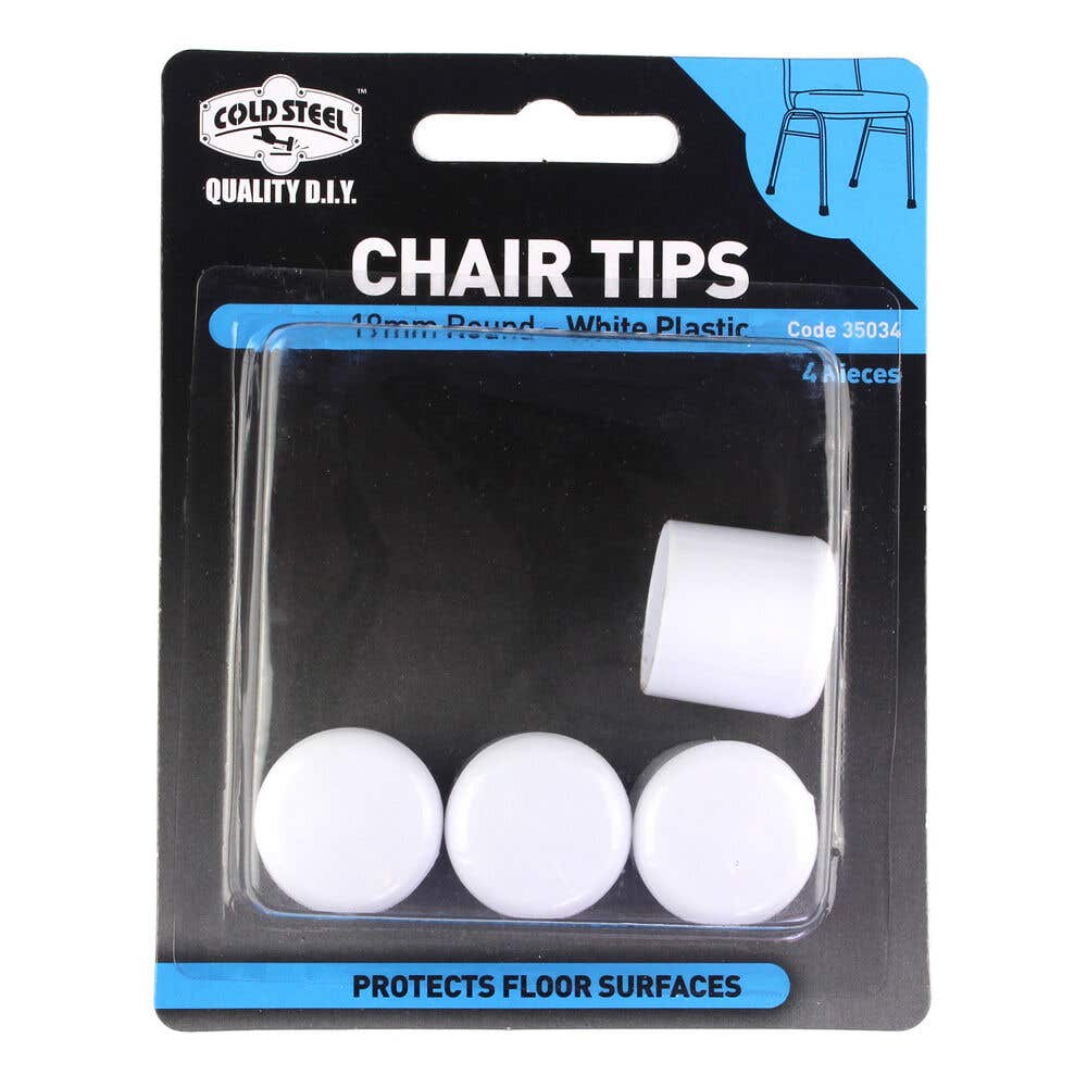 Cold Steel Round Plastic Chair Tips White 19mm - 4 Pack