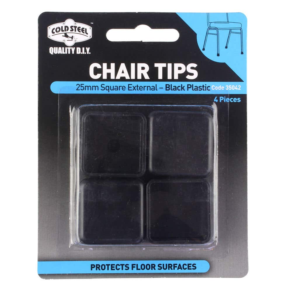 Cold Steel Chair Tips Square External Black Plastic 25mm - 4 Pack