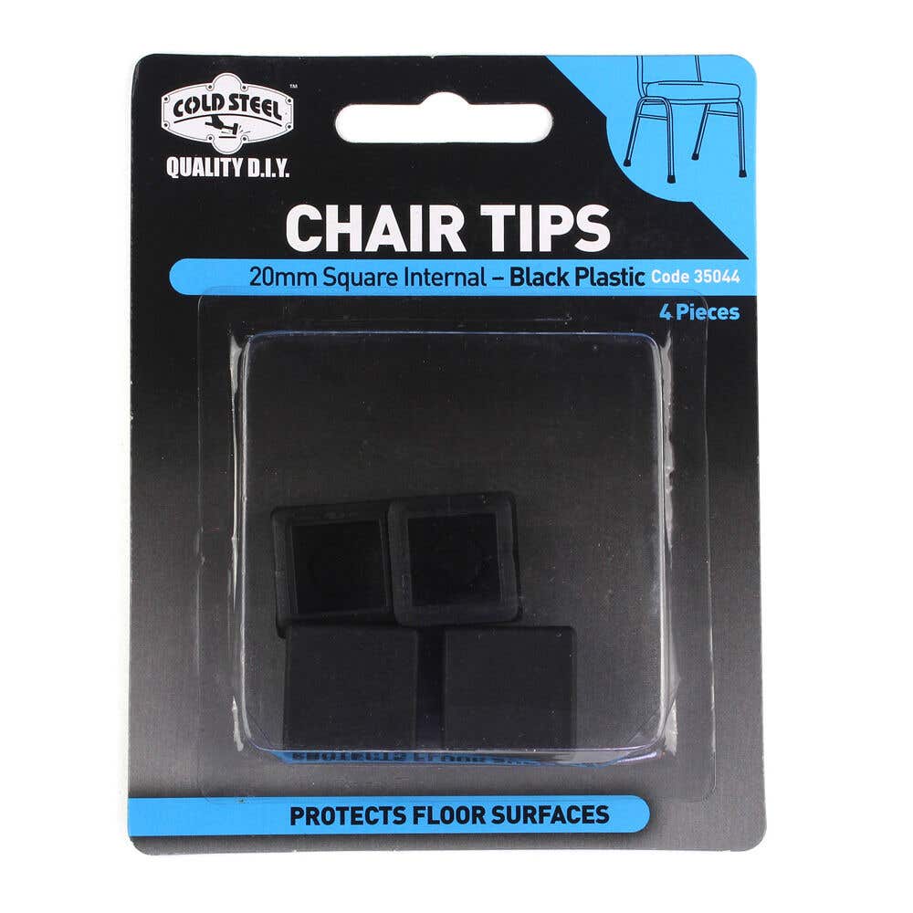 Cold Steel Chair Tips Square Internal Black Plastic 20mm - 4 Pack