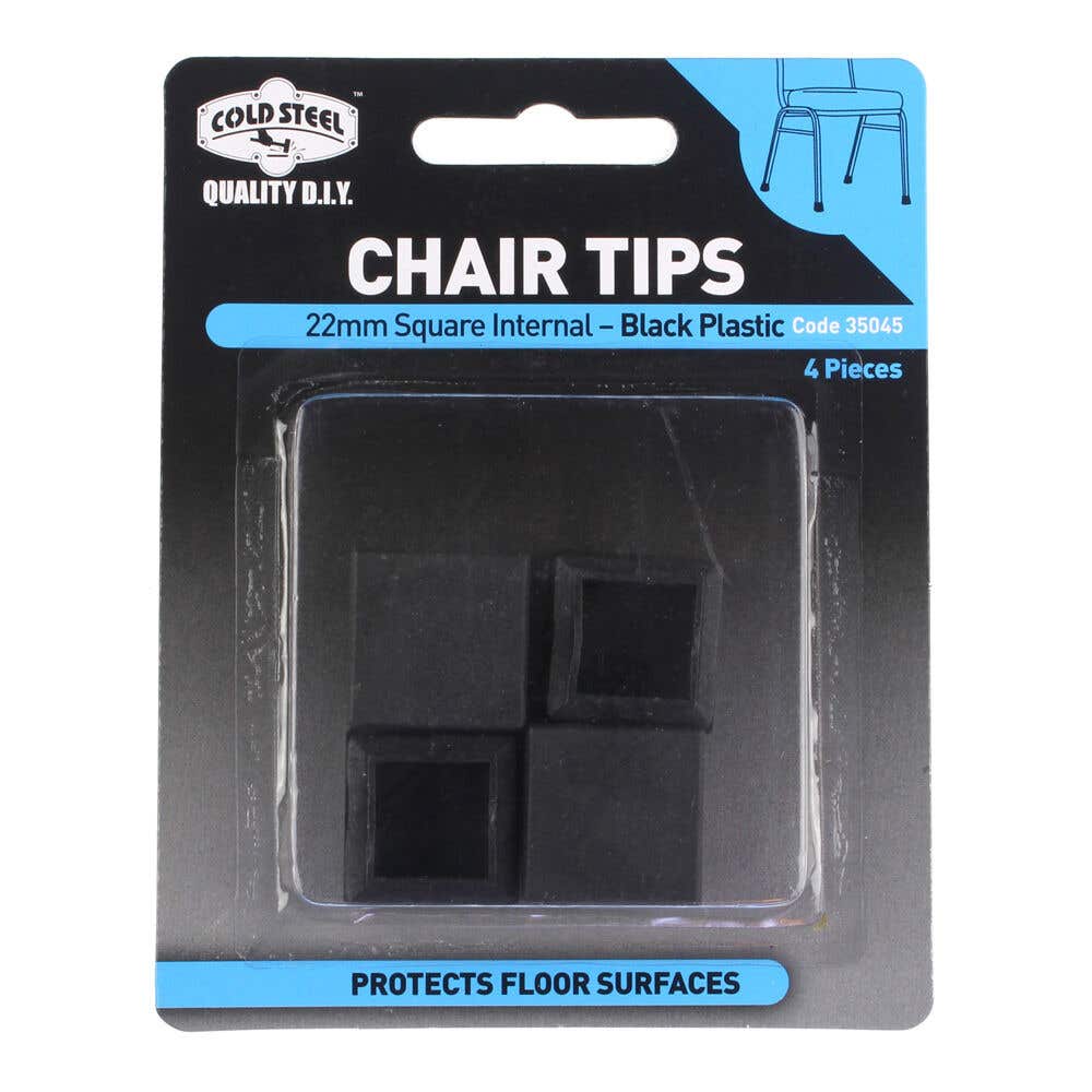 Cold Steel Square Plastic Internal Chair Tips Black 22mm - 4 Pack