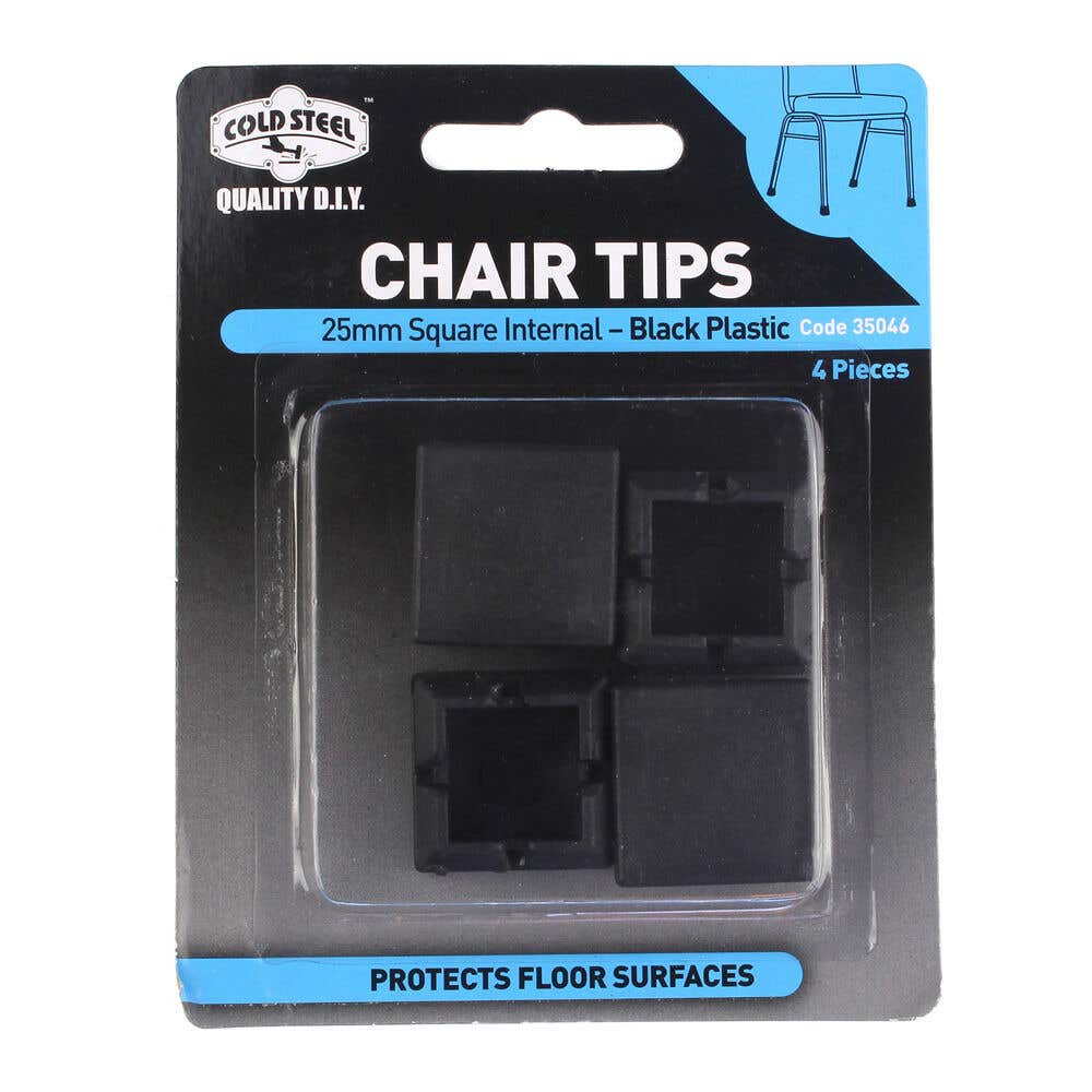 Cold Steel Chair Tips Square Internal Black Plastic 25mm - 4 Pack