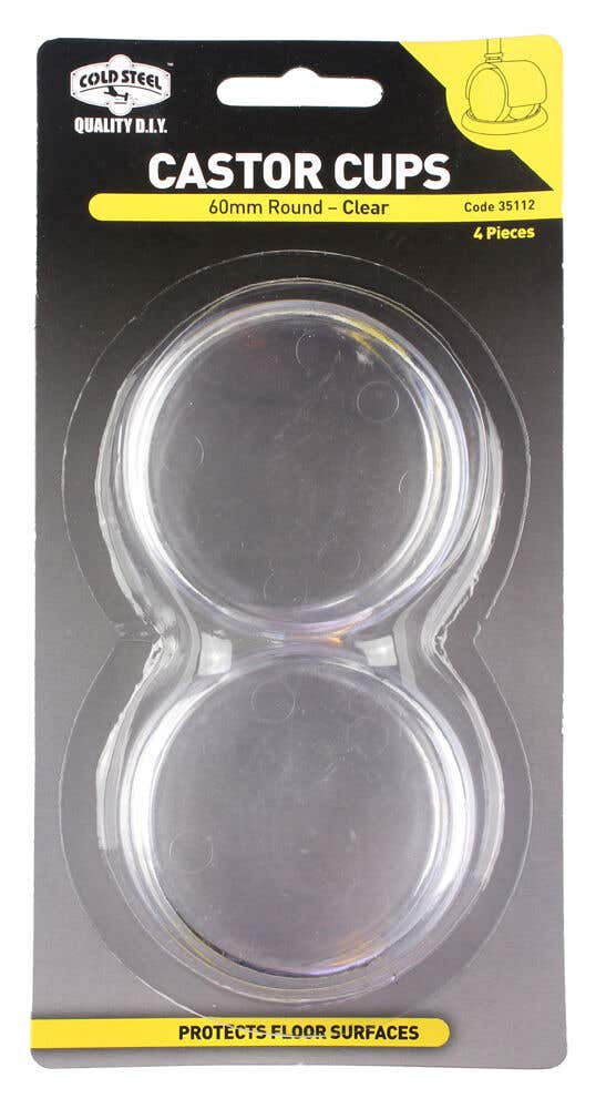 Cold Steel Plastic Castors Cups Clear 60mm - 4 Pack