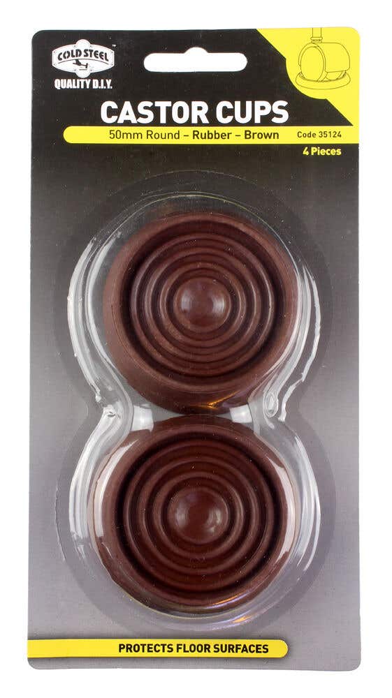 Cold Steel Round Rubber Castor Cups Brown 50mm - 4 Pack