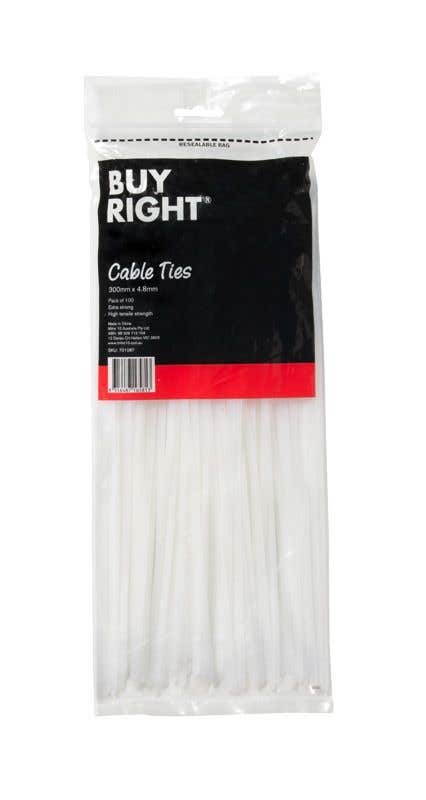 Buy Right® Cable Ties 300 x 4.8mm Pack of 100