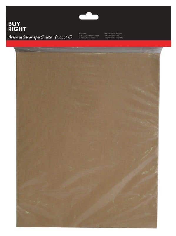 Buy Right Assorted Sandpaper - 15 Pack