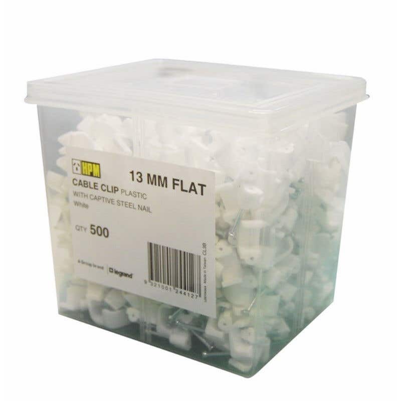 HPM 13mm Flat Cable Clips - 500 Pack