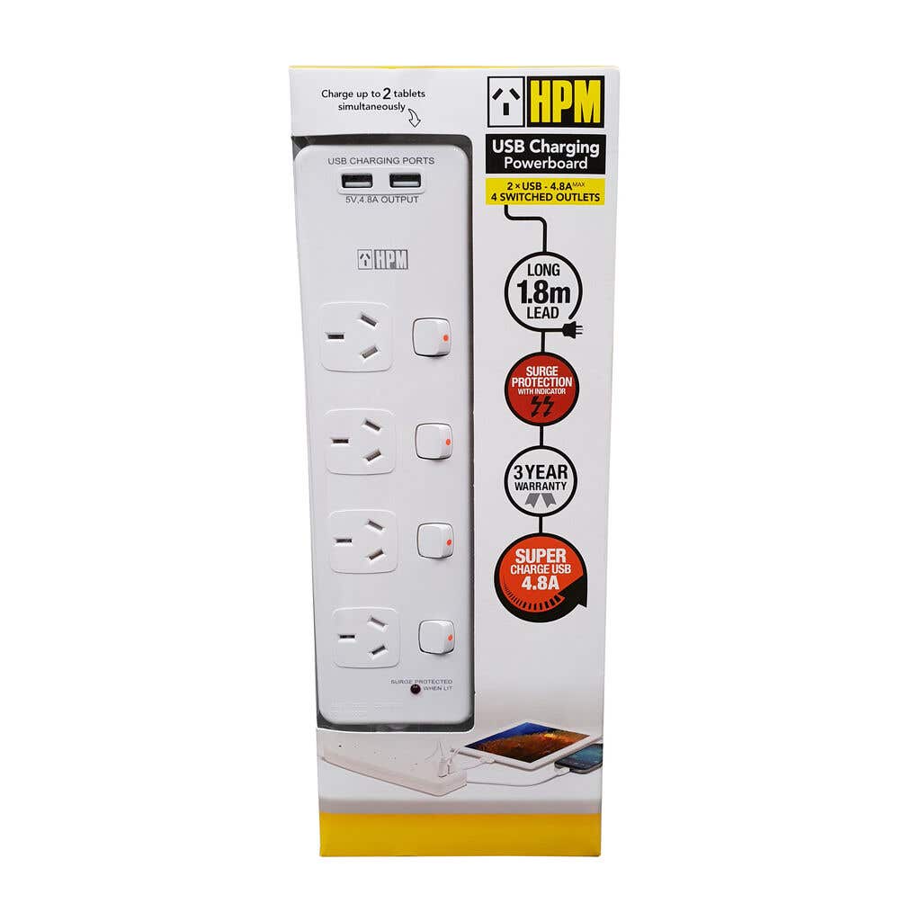HPM 4 Outlet Switched Powerboard with USB