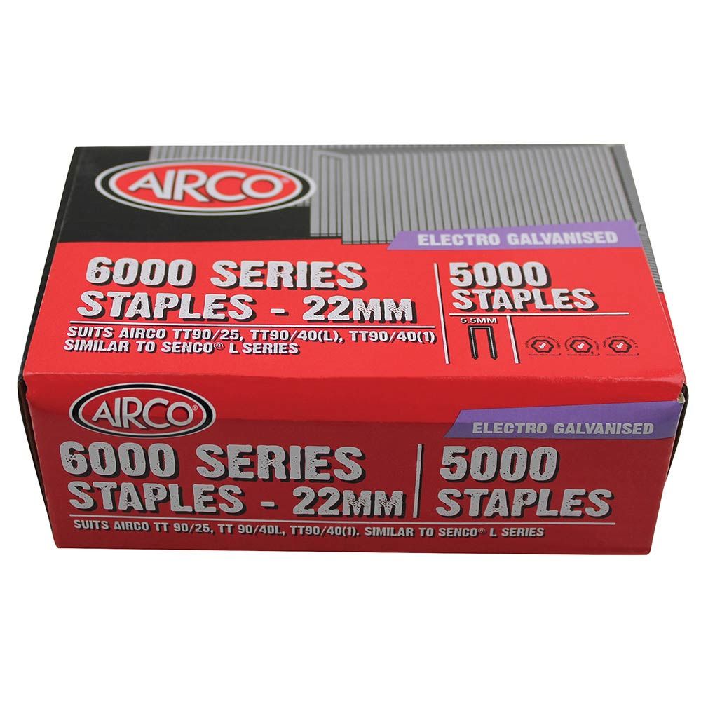 Airco 6000 Series Staples - 22 X 5.5mm - 5,000 Box