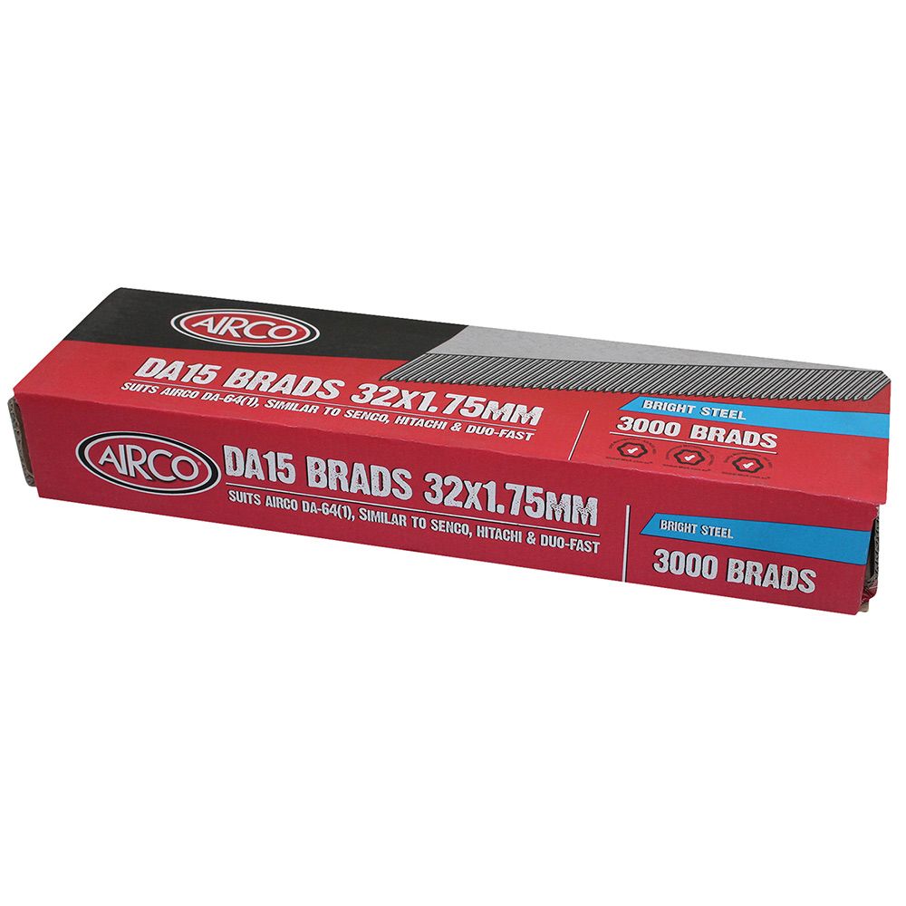 Airco Da Series Bright Steel Brad Nails - 32 X 1.8mm - 3,000 Box