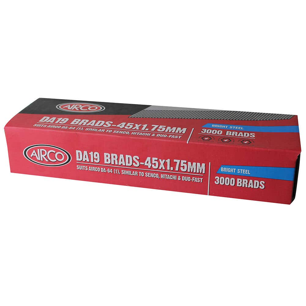 Airco Da Series Bright Steel Brad Nails - 45 X 1.8mm - 3,000 Box